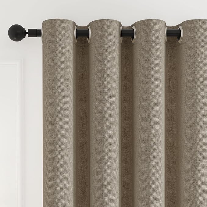 100% Blackout Curtains 102 inch Length 2 Panels for Living Room, Linen-Look Textured Room Darkening Thermal Insulated Noise Reduction Farmhouse Drapes for Bedroom (W52xL102, Taupe)