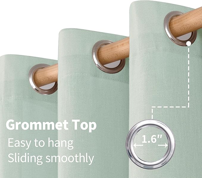 YoungsTex Short Linen Sheer Curtains 54 Inch Length for Window, Light Sage Green Textured Drapes Light Filtering for Bedroom Kitchen Bathroom Lightweight Grommet, 2 Panels, 52 X 54 Inch