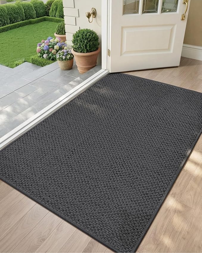 Color&Geometry Ultra-Thin Indoor Door Mat, 36"x56" Low-Profile Non-Slip Entryway Rug with Modern Geometric Texture, Washable Doormat for Indoor Entrance, Front Door, Grey (Rolled-up NO Creases)