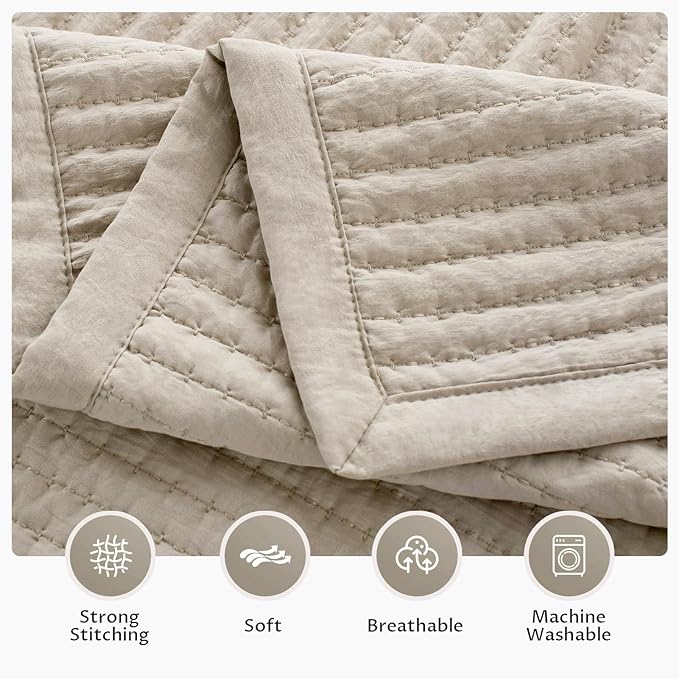 Oversized King Quilt Set 112"x106" – Soft Washed 3-Layer Lightweight California King Bedspread, Minimalist Nordic Design, All-Season Spring & Summer Quilt Set (1 Quilt + 2 Pillow Shams),Light Taupe