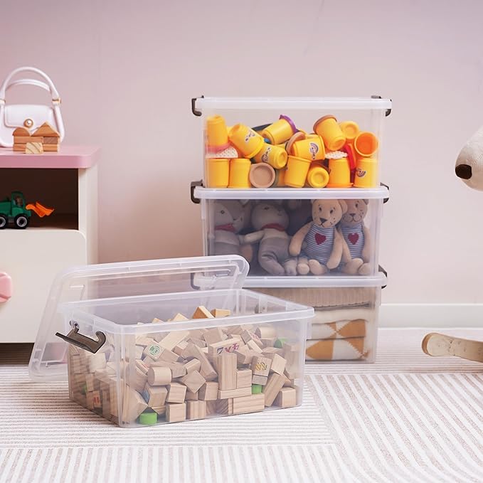Citylife 22.2 QT 6 Packs Plastic Storage Bins with Lids and Secure Latching Buckles Clear Stackable Storage Containers for Organizing Durable Storage Box