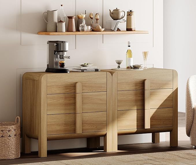 WAMPAT 6 Drawer Dresser for Bedroom,2 in 1 63" Wide Mid Century Modern Wide Chest of Drawer, Wood Tall Nightstand with Curved Edge Handles, Closet Dresser TV Stand for Bedroom, Light Walnut