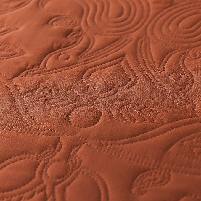 HoneiLife Queen Quilt Bedding Set - 3 Pieces Microfiber Quilt Sets Lightweight Bedspreads Reversible Coverlets Retro Bed Cover Paisley Pattern Bedding Set All Season Quilts-Rust