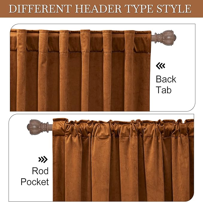 RYB HOME Plush Velvet Curtains, Heavy Duty Back Tab Decorative Window Drapes Privacy Room Darkening Covering for Living Room Playroom, Golden Oak, W52 x L90 inches, Set of 2 Panels