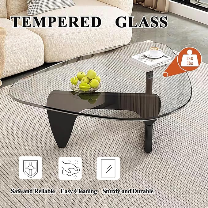 Modern Glass Coffee Table, Mid Century Small Coffee Table, Coffee Table for Living Room,Suitable for Bedroom Living Room Reception Office Tables (Black/Transparent, Small)