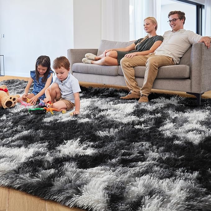 PAGISOFE Black White Grey Bedroom Rugs 4x6 Ft, Soft Fluffy Fuzzy Plush Indoor Floor Area Rug for Living Room Kids Room Playroom Dorm Home Office Nursery Men Boys Rooms Decor Carpet Aesthetic