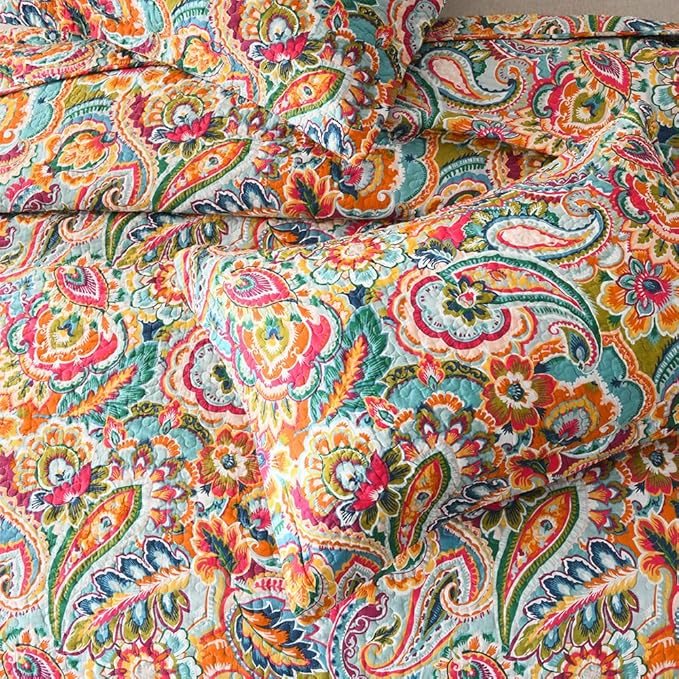 Cotton Bedspread Quilt Sets, Reversible Bedding Coverlet Sets Comforter, Gorgeous Red Floral Paisley Bedspread, King Size