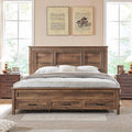 ACCOHOHO Farmhouse Queen Size Bed Frame with 52" Tall Headboard, Wood Platform Bedframe with Footboard and Storage Drawers, No Squeak, No Box Spring Needed, Light Brown