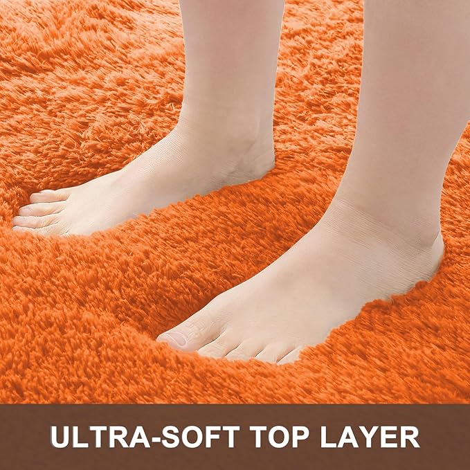 OLANLY Area Rugs for Living Room Bedroom, Machine Washable 4x5.9 ft Soft Fluffy Shaggy Bedside Rug, Indoor Floor Carpet for Kids Girls and Boys, Dorms, Nursery Rooms, Home Decor Aesthetic, Orange