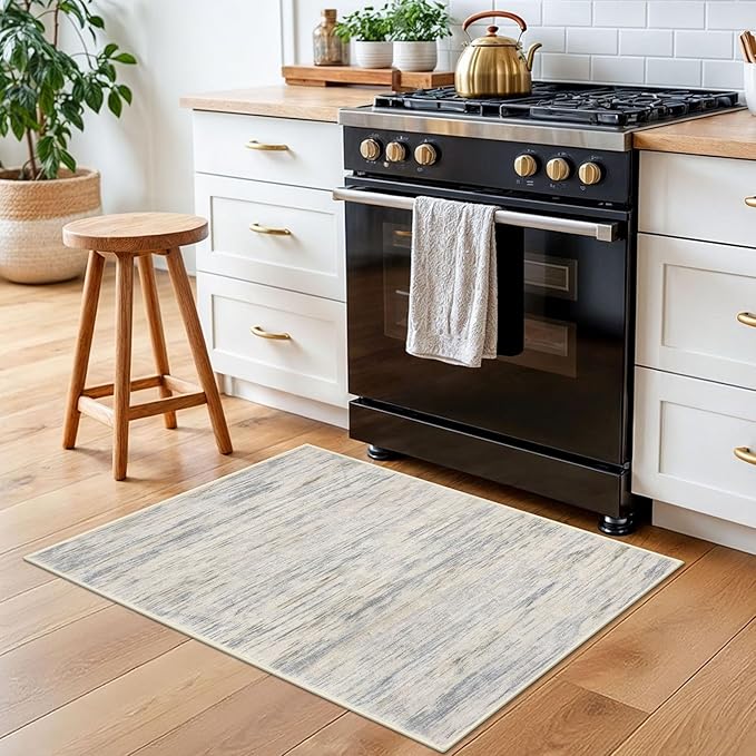 2x3 Modern Abstract Rug for Entryway, Gray Beige Neutral Multi Super Soft Small Washable Area Rug, Non-Slip Kitchen Rugs, Low-Pile Mat for Bedside, Indoor Door Mat