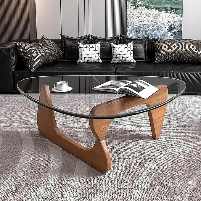 Modern Glass Coffee Table for Living Room, Mid Century Coffee Table, Small Coffee Tables, Suitable for Bedroom Living Room Reception Office Tables (Walnut/Transparent, Medium)