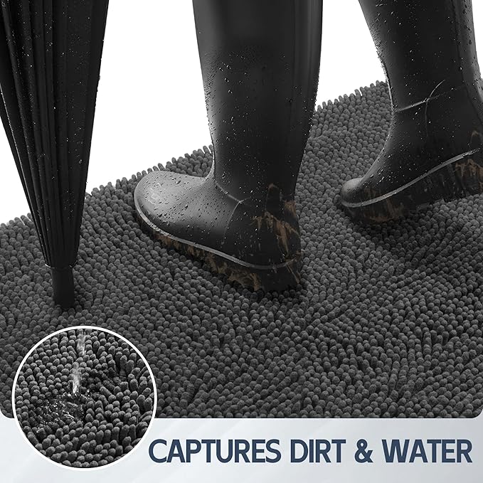 Dog Door Mat for Muddy Paws, 72" x 24" Chenille Absorbent Front Door Mat Inside, Large Runner Mud Mat for Dogs, Machine Washable Non Slip Outdoor Indoor Entrance Doormats, Grey