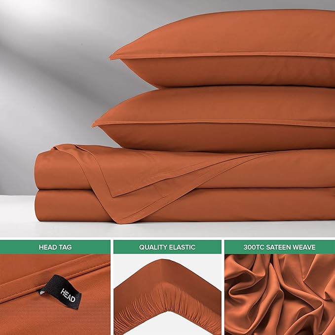 Pure Bamboo Queen Sheets, Genuine 100% Organic Viscose Derived from Bamboo Bed Sheet Set, Luxuriously Soft & Cooling, Double Stitching, 2 Year Quality Promise (Queen, Terracotta)