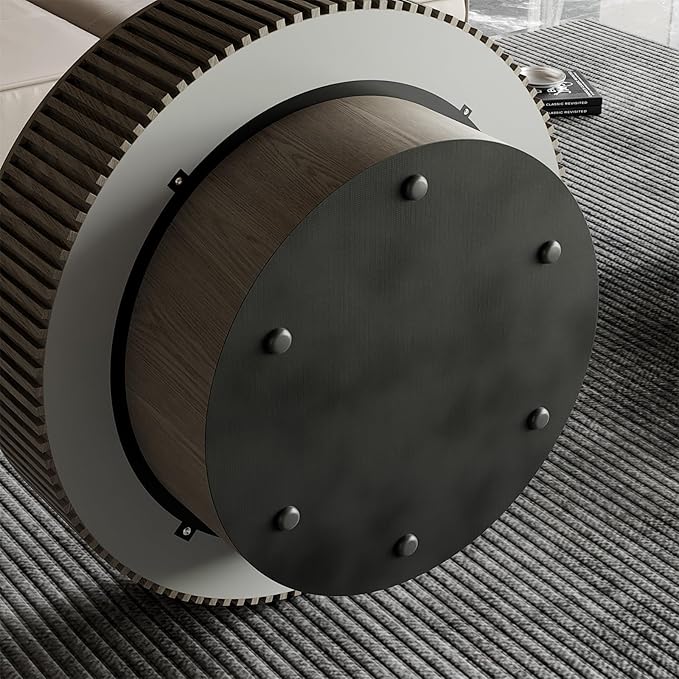 LKTART Round Coffee Table for Living Room, Accent Fluted Drum Coffee Table with Storage, Modern Solid Wood Veneered Circle Center Tea Table for Small Space Apartment (31.5''D×14''H-Grey)