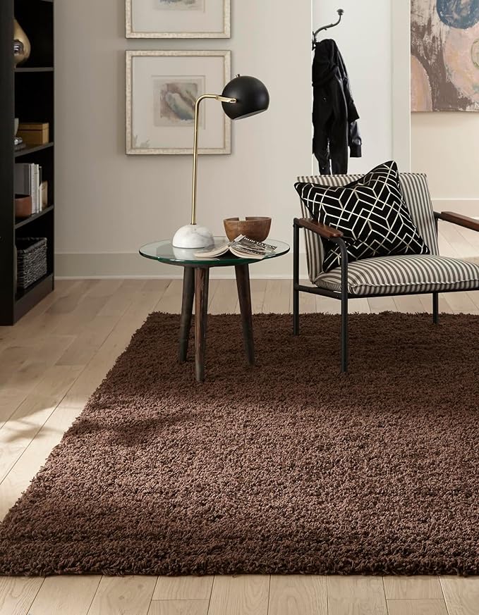 Unique Loom Solid Shag Collection Area Rug (8' Square, Chocolate Brown)