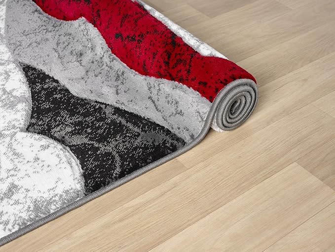Modern Abstract Area Rug Hand Carved Contemporary Geometric Swirls Vibrant Colors Carpet for Living Room Bedroom Design PR1002 (Red, 8' x 10')