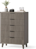 Lulive Dresser for Bedroom Wood Tall Dressers Drawers, Fluted Modern Dresser 5 Drawers (Dark Grey Oak)