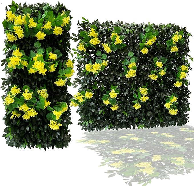 GLANT Expandable Fence Privacy Screen for Balcony Patio Outdoor,Decorative Faux Ivy Fencing Panel,Artificial Hedges (Single Sided Leaves) (4, Branches -Yellow Muxiang)