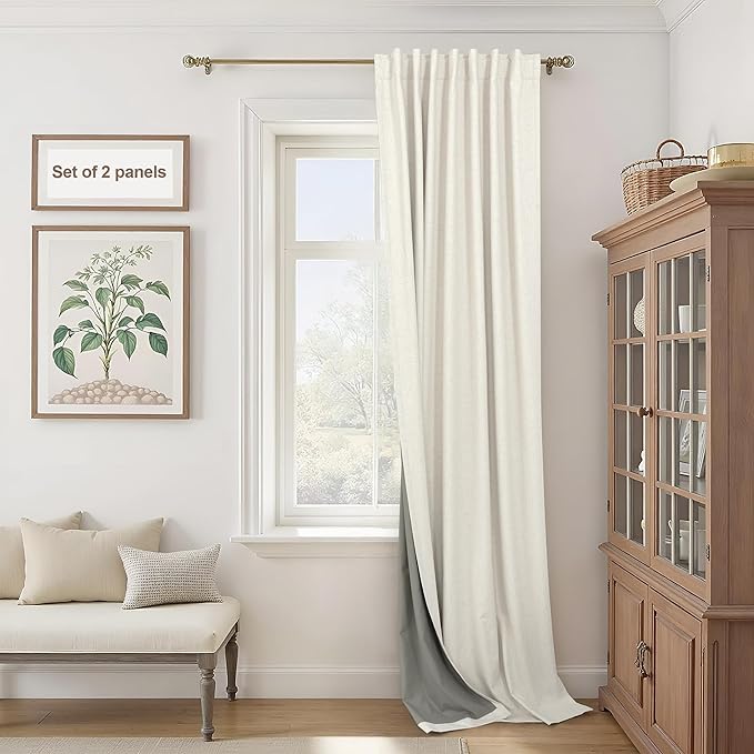 60 Inch Extra Wide Blackout Curtains 108 Inches Long for Living Room Darkening Cream Linen Textured Boho Curtains Thermal Privacy Sliding Door Drapes Ivory Large Window Burg 60x108 Length 9ft 2Panels