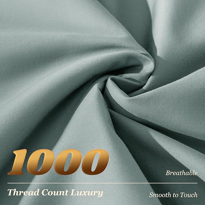 LBRO2M 1000 Thread Count 100% Egyptian Cotton Sheets Set Queen Size, 4 Piece Sets Bed Sheet Deep Pocket Sheet Set 16" Soft Comfortable All Season (Queen, Sage Green)
