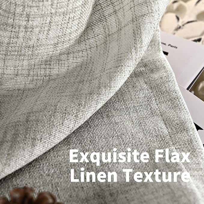 YoungsTex Linen Curtains 90 Inches Length for Living Room, Dark Grey Light Filtering Semi Sheer Drapes with Bronze Grommet for Bedroom Dining Room Office, 2 Panels, 52 X 90 Inch