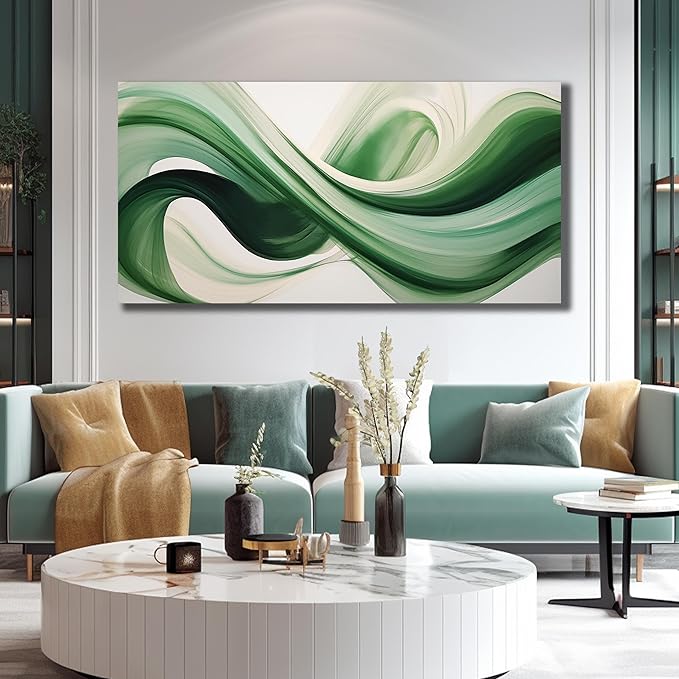 JuhaiArt Abstract Wall Decorations Large Green Canvas Wall Art White Artwork Art for Living Room Office Home Kitchen Modern Picture Poster 29"x 59"