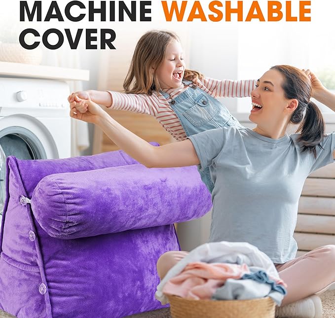 Cheer Collection Reading Wedge Pillow - Adjustable Wedge Reading Pillow with Neck Support, Hollow Fiber-Filled Backrest Pillow for Reading, Gaming, and TV Watching, Purple