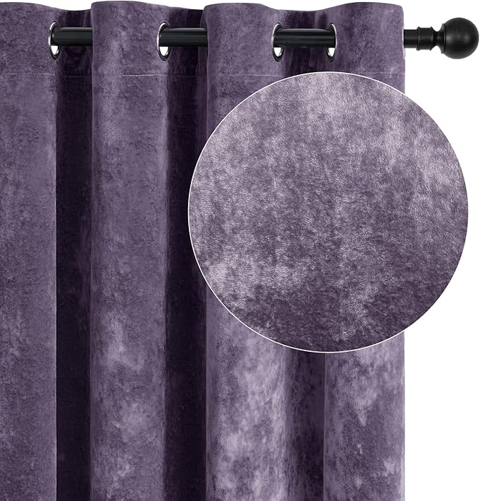 SMILETIME Lilac Purple Crushed Velvet Curtains 52x90 inch Luxurious Thermal Insulated Soundproof Drapes for Living Room Bedroom Office Soft and Durable Light-Filtering Window Treatments, 2 Panels