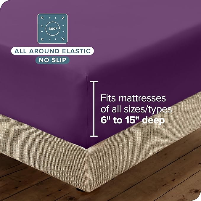 Bare Home Hotel Luxury Twin XL Sheet Set, Extra Soft - 4 Piece Set - Deep Pockets - Easy Fit - Cooling & Breathable - Wrinkle, Fade, Stain Resistant - Includes 2 Pillowcases (Twin XL, Plum)