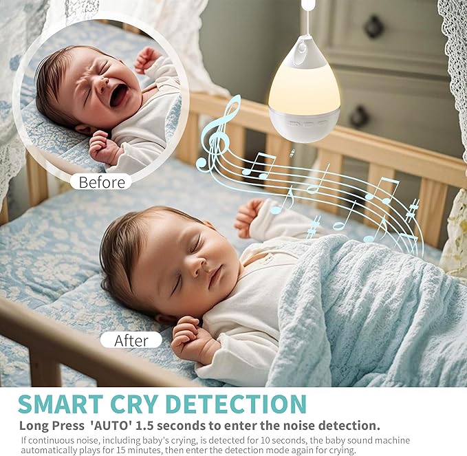 3 in 1 Smart Sound Machine, White Noise Machine with Noise Detection, Night Light, Bluetooth Speaker, Rechargeable Battery, 26 Soothing Sounds and Portable Design for Kids & Adults