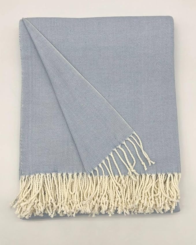Alashan Cotton Acrylic Adirondack Herringbone Woven Throw - Throw Blanket - Soft Hydrangea