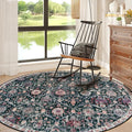 Lahome Moroccan Trellis Washable Round Area Rug, Round Rug 5ft Soft Non-Slip, Non-Shedding Distressed Circle Carpet for Bedroom Living Room Bathroom Nursery Kitchen, Black/Multi