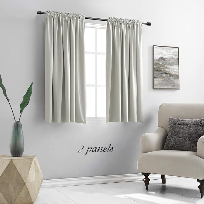 DONREN 48 Inch Curtains for Boy's Room - Room Darkening Thermal Insulated Window Drapes with Rod Pocket for Short Windows (2 Panels,52 x 48 Inch,Light Grey)