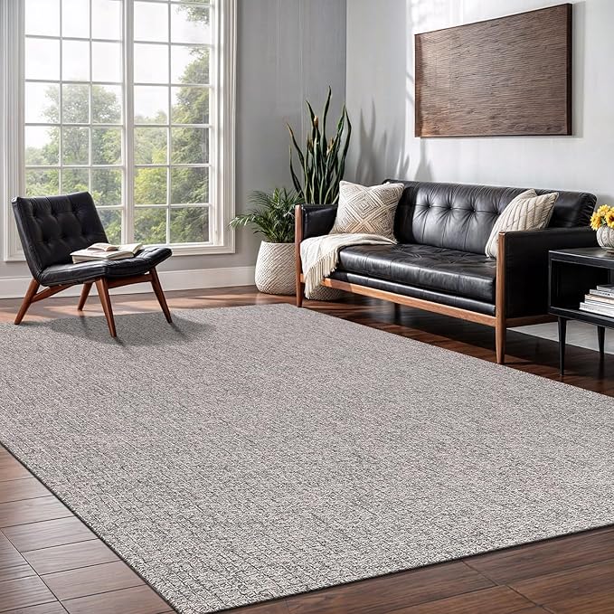 Easy Jute Rug 9x12 Indoor Outdoor Natural Rugs Solid Fiber Rug Woven Area Rug Boho Easy Clean Inside Carpet for Living Room Bedroom Dining Room Hallway or Outdoor Patio Porch (9 X 12 Silver)