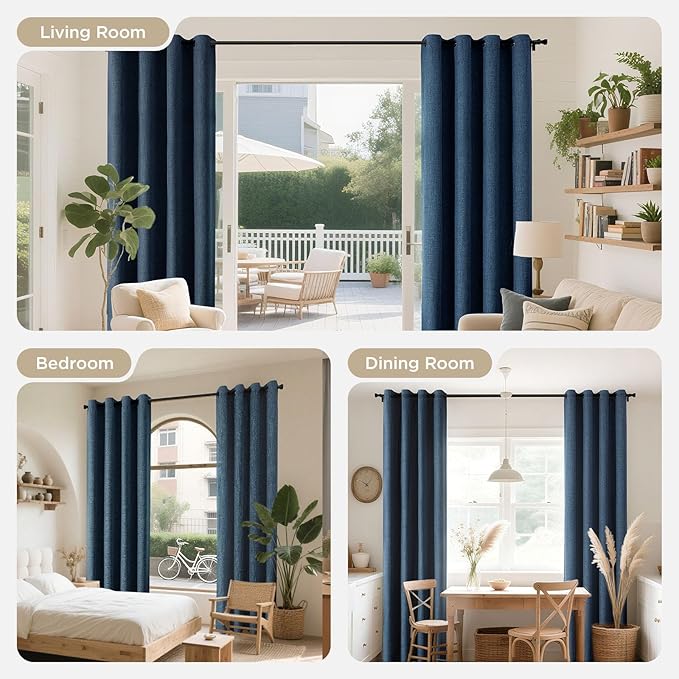 Joydeco Blackout Curtains 108 Inches Long 2 Panels Burg, Room Darkening Curtains for Bedroom, 100% Black Out Textured Thermal Drapes Privacy Protection 2 Panels Set(W52 x L108 Inch, Navy Blue)
