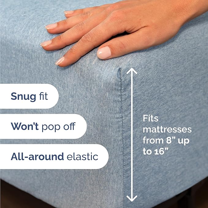 Twin 4 Piece Sheet Set - Cooling & Breathable - Hotel Luxury Bedding, Includes Fitted Sheet for Women, Men, Kids and Teens - 1 Flat, 1 Fitted Sheet, 2 Pillowcases with Deep Pockets - Heathered Blue