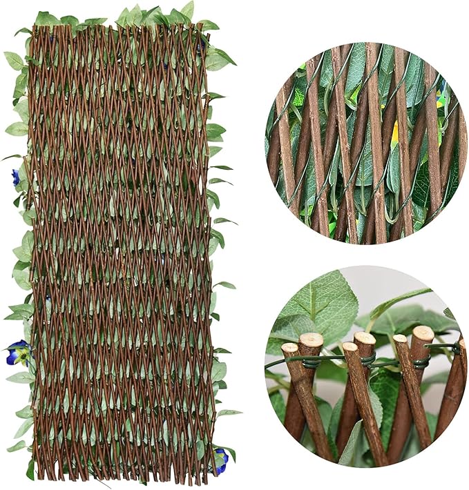 Sumery Expandable Fence Privacy Screen for Balcony Patio Outdoor,Decorative Faux Ivy Fencing Panel,Artificial Hedges (Single Sided Leaves) (4, Blue Flowers)