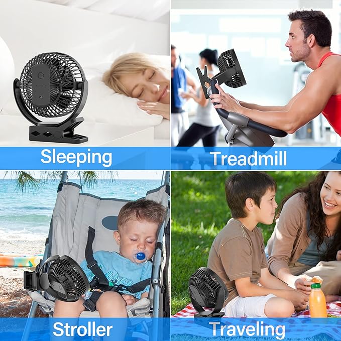 Svinkal Portable Magnetic USB Clip on Fan - 6 Inch 5000mAh Rechargeable, 3 Speed, 720° Adjustable, Personal Desk Fan for Bedroom, Camping, Golf Cart, Office