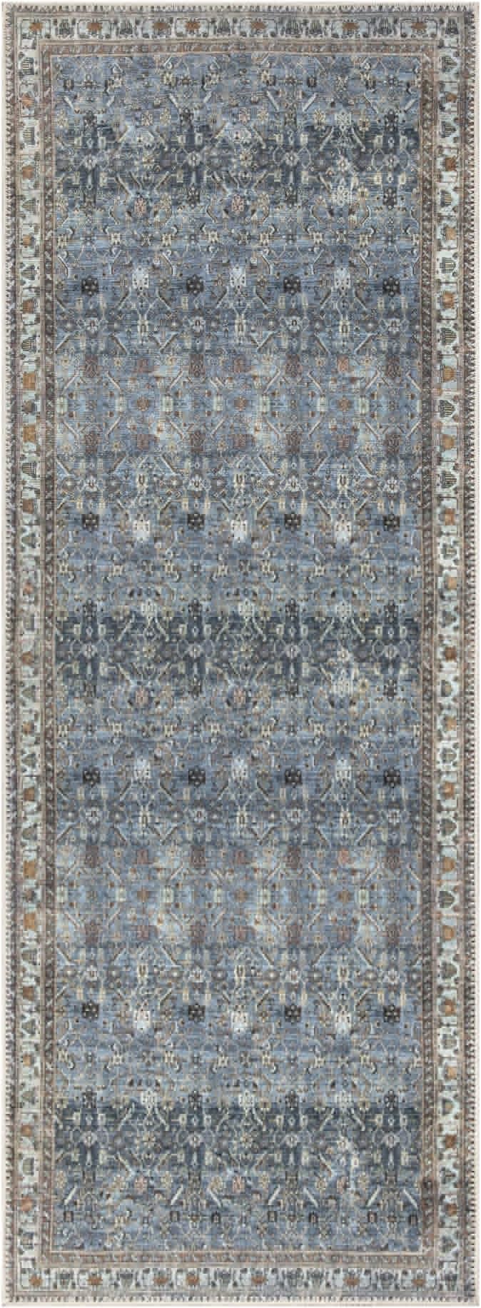 Bloom Rugs Washable Non-Slip 10 ft Runner - Blue/Beige Traditional Runner for Entryway, Hallway, Bathroom, and Kitchen - Exact Size: 2.5' x 10'