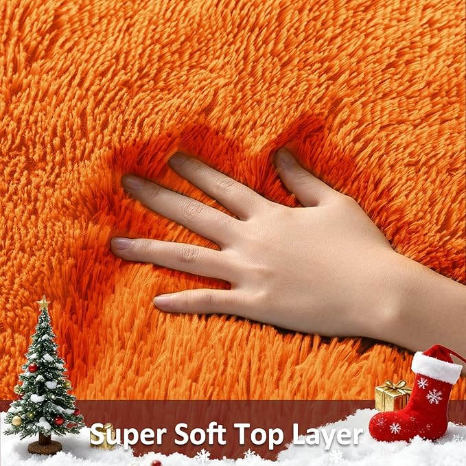 Ophanie Soft Fluffy Shaggy Rugs for Bedroom Living Room Dorm Nursery Home Decor Aesthetic,Color Orange, Size 4' Round