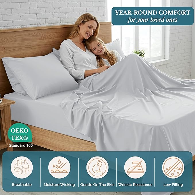 Casa Platino California King Bed Set, Pre-Washed Ultra Soft & Cozy Sheets, Brushed Microfiber Fabric, 4 Piece Set, California King Size Sheets Set with Deep Pockets – Silver
