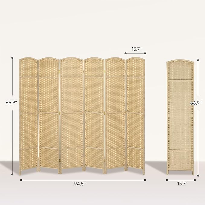 HOMCOM Room Divider, 6 Panel Folding Privacy Screen, 5.6' Tall Freestanding Wall Partition for Home Office, Bedroom, Beige