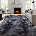 PAGISOFE Abstract Shaggy Area Rug 4' x 6' Plush Furry Rugs for Living Room, Tie-Dyed Dark Grey Soft Fluffy Rugs for Bedroom Grils Boys, Fuzzy Rug for Nursery, Dorm. Shag Carpet for Kids Room Decor