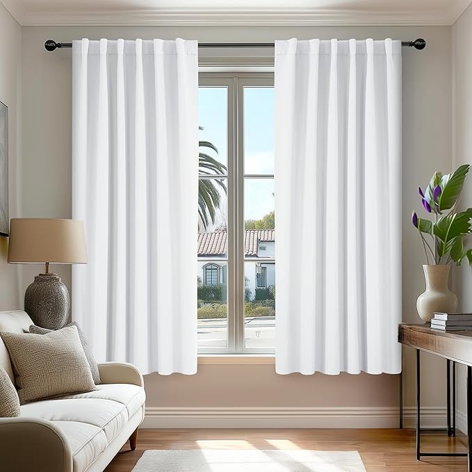 Deconovo Blackout Curtains, Thermal Insulated, W52 x L45 2 Panels, Back Tab, Machine Washable, Room-Darkening Drapes for Bedroom/Living Room Pure White