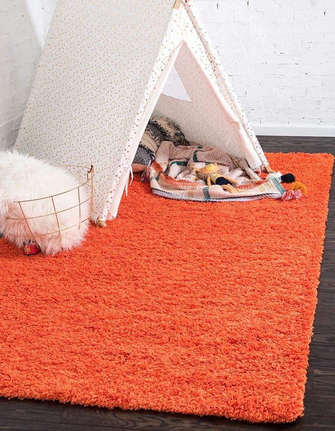 Unique Loom Solid Shag Collection Area Rug (8' x 11' Rectangle, Tiger Orange)