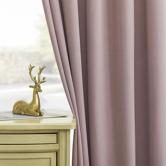 Joydeco Customized Curtains, 100% Blackout Curtains for Bedroom and Living Room, Heavy Duty Luxury Thermal Insulated Rose Pink Velvet Curtains Rod Pocket & Back Tab 1 Panel, Custom Size