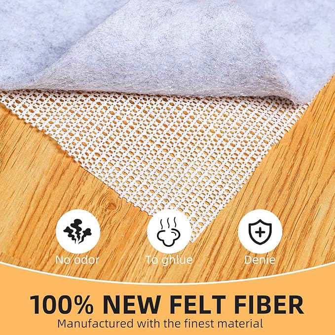 Non Slip Rug Pad, Natural Rubber Backing Rug Pads 1/4” Thick, Felt Rug Gripper Pad, Non Slip Under Carpet Mat, Under Rug Cushion for Hardwood Floors, Carpet Runners (3x5FT)