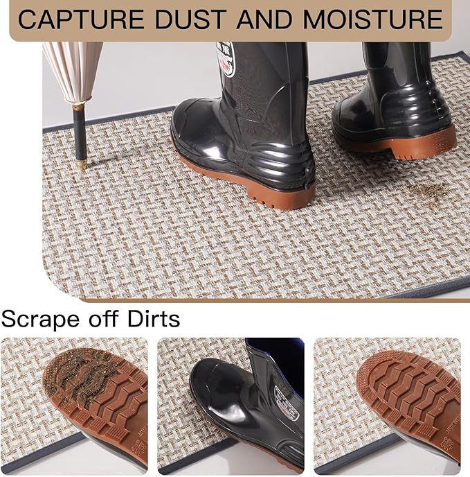 Door Mat 31"x47", Dirt Resistant and Absorbent, Non-Slip Rubber Backing Floor Mats, Easy Clean Low-Profile Doormat for Entryway, Front Door, Inside Entrance, Gray