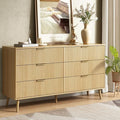 CARPETNAL Fluted 6 Drawer Dresser for Bedroom, 55" Wide Wooden Chest of Drawers with Rounded Corners, Gold Handles, Modern Storage Organizer for Bedroom, Hallway(Oak)