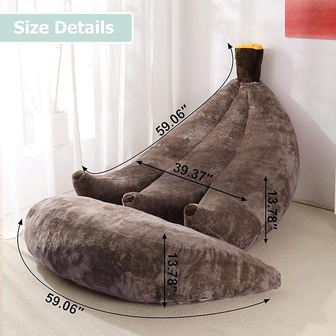 Banana Bean Bag Chair with Ottoman, Floor Sofa Bed with Footrest, Comfy Convertible Lounger for Adults, Plush Couch for Bedroom, Living Room or Dorm, L-Coffee